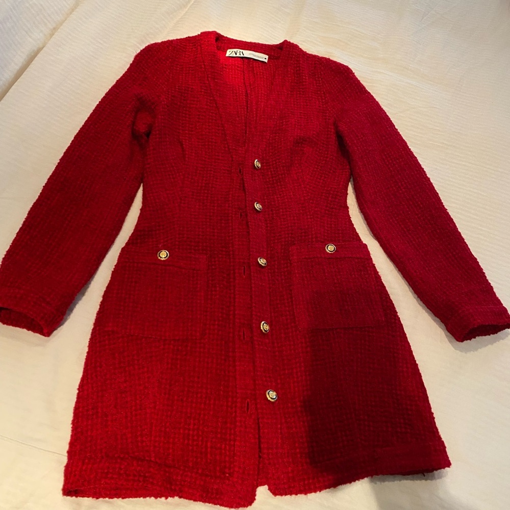 Red boucle mini dress by Zara xxs